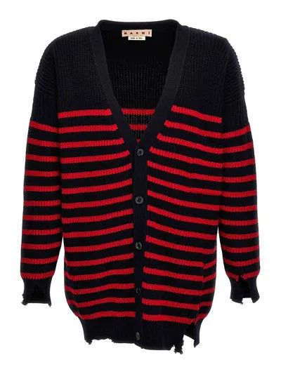 Marni Destroyed Effect Striped Cardigan In Multicolor