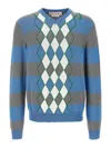 Marni Blue Stripe Sweater With Argyle Motif In Multicolour