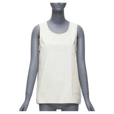 Pre-owned Marni Cream 100% Cotton Red Overstitch Boxy Scoop Neck Utility Vest It42 M In White