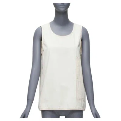 Pre-owned Marni Cream 100% Cotton Red Overstitch Boxy Scoop Neck Utility Vest It42 M In White