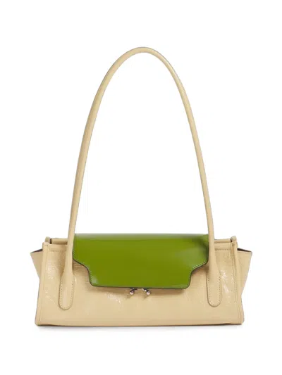 Marni Cream And Green Leather Trunkette Bag In Brown