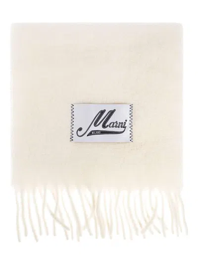 Marni Cream-colored Alpaca Scarf With Fringes