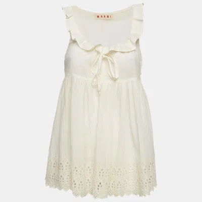 Pre-owned Marni Cream Cotton Adjustable Ruffle Neck Mini Dress M In White