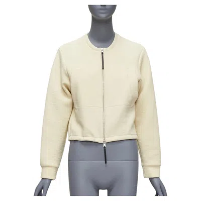 Pre-owned Marni Cream Cotton Leather Zip Pull Cropped Bomber Jacket It36 Xxs In White