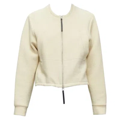 Pre-owned Marni Cream Cotton Leather Zip Pull Cropped Bomber Jacket It36 Xxs In White