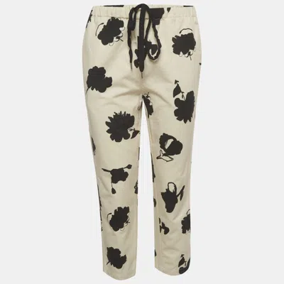 Pre-owned Marni Cream Floral Print Cotton Straight Fit Trousers M In White