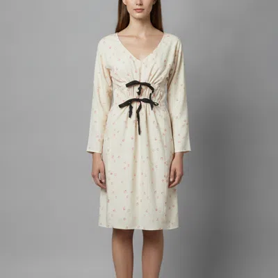 Pre-owned Marni Cream Floral Print Silk Tie Front Mini Dress S