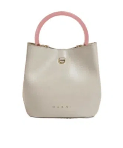 Marni Cream Leather Pannier Bucket Bag In Neutral