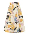 Marni Cream Poplin Elasticated Midi Skirt With Melodia Print In Multi
