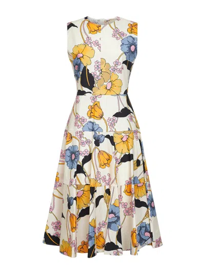 Marni Cream Poplin Melodia-printed Midi Dress In White