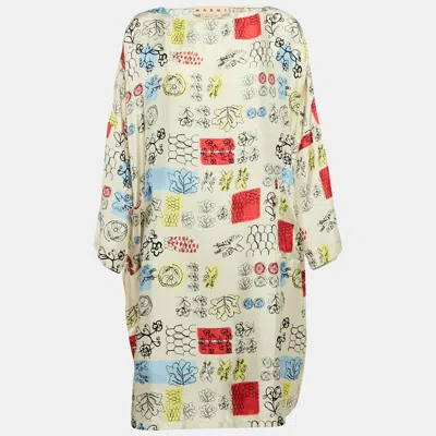 Pre-owned Marni Cream Printed Silk Shift Dress M