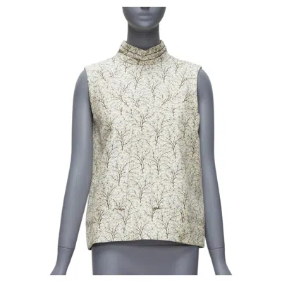 Pre-owned Marni Cream Tree Print Cotton Silk Lined Hi Collar Angular Armhole Vest It40 S In White