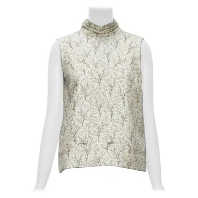Pre-owned Marni Cream Tree Print Cotton Silk Lined Hi Collar Angular Armhole Vest It40 S In White