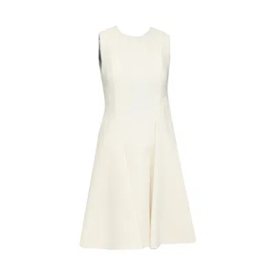 Pre-owned Marni Cream Wool Curved Hip Seam Pleated Crew Knee Shift Dress It38 Xs In White