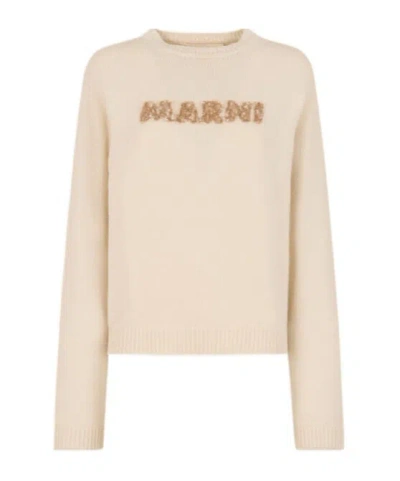 Marni Cream Wool Jumper With Laser-cut  Logo In White