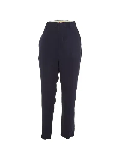 Pre-owned Marni Crepe Tapered-leg Trousers In Blue