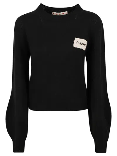 Marni Crew-neck Cashmere Jumper With Balloon Sleeves In Black