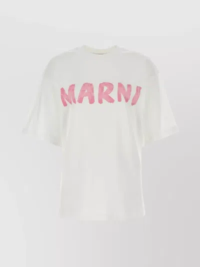 Marni Crew Neck Cotton T-shirt With Short Sleeves In White