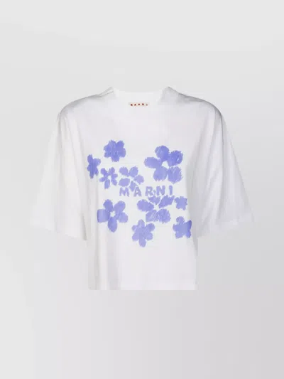 Marni Crew Neck Cropped Graphic Print T-shirt In White
