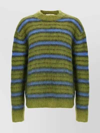 MARNI CREW NECK FUZZY STRIPED SWEATER