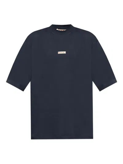 Marni Crew-neck Logo T-shirt In Blue