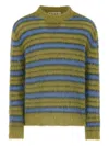 Marni Crew Neck Fuzzy Striped Sweater In Multi