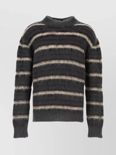 Marni Crew Neck Mohair Blend Sweater With Embroidery In Gray