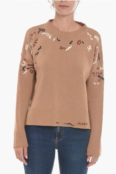 Marni Embroidered Round Neck Jumper In Brown