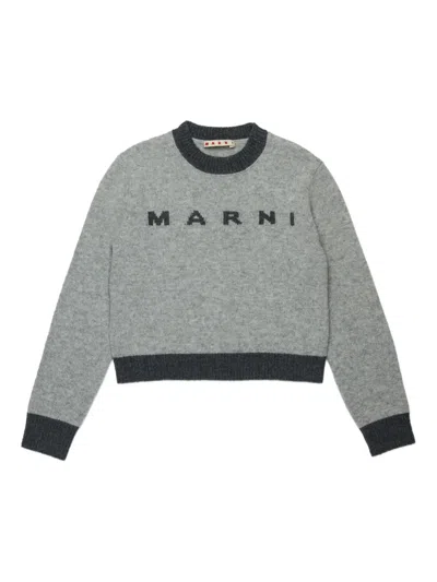 Marni Kids' Maglione Girocollo In Misto Lana-cashmere Colorblock In Gray