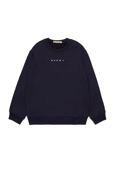 Marni Crew-neck Sweatshirt Branded With Logo In Blue