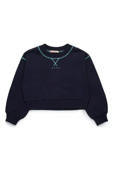 Marni Kids' Crew-neck Sweatshirt With Contrasting Seams In Blue