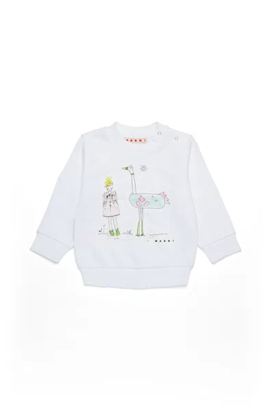 Marni Crew-neck Sweatshirt With Designs In White
