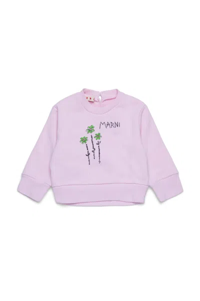 Marni Felpa Girocollo Con Fiorellini Ricamati In Pink