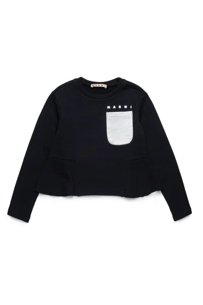 Marni Kids' Crew-neck Sweatshirt With Mylar Pocket In Black