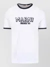 Marni Crew Neck T-shirt With Front Logo And Ribbed Accents In White