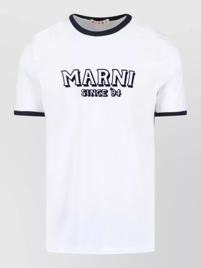 Marni Crew Neck T Shirt Contrast Trim Design In White
