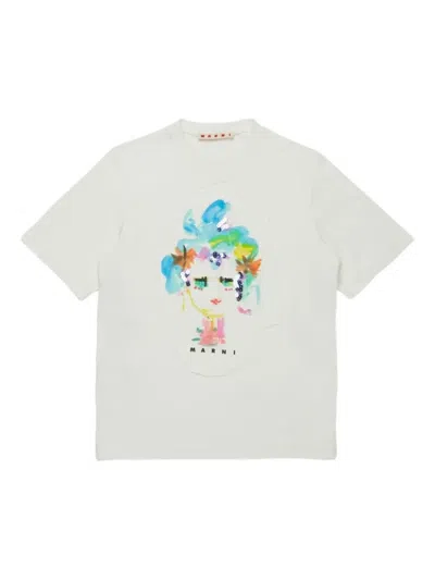 Marni Kids' Crew Neck T-shirt In White