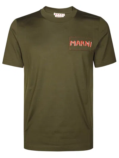 MARNI CREW NECK T-SHIRT WITH EMBROIDERED PATCH