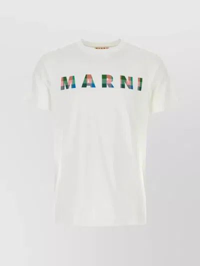 Marni Crew Neck T-shirt With Straight Hem And Short Sleeves In Neutral