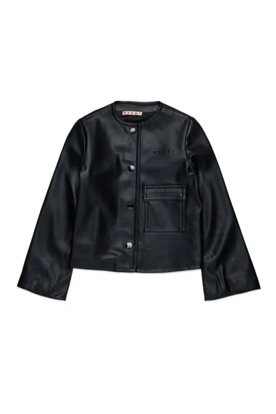 Marni Kids' Crew-neck Jacket With Printed Logo In Black