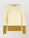 Marni Relaxed Fit Roundneck Knit Sweater With Ribbed Texture In Yellow