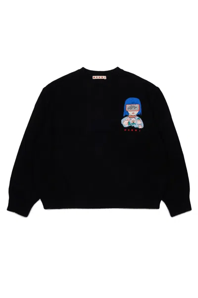 Marni Kids' Crewneck Pullover With Logo In Blue