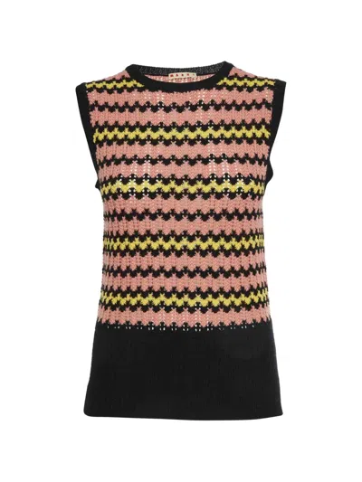 Pre-owned Marni Crew-neck Striped Vest In Black