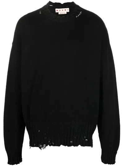 Marni Long Sleeve Crewneck Knit Sweater In Blue