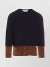 Marni Crewneck Sweater With Contrast Hem And Ribbed Texture In Blue