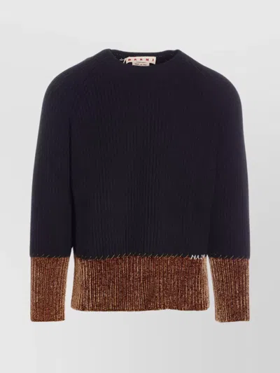 MARNI CREWNECK SWEATER WITH CONTRAST HEM AND RIBBED TEXTURE
