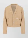 Marni Cropped Cardigan Sweater With Horizontal Stripes And Logo Detail In Brown