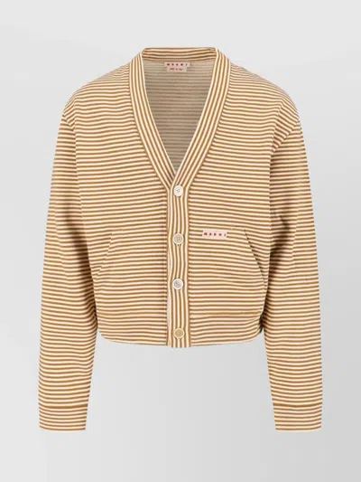 MARNI CREWNECK SWEATER WITH FRONT POCKETS AND STRIPED PATTERN