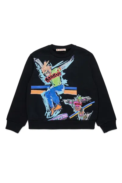 Marni Kids' Crew-neck Sweatshirt With Skater Print In Black