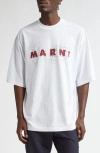 Marni Logo Cotton Oversized T-shirt In Lily/white